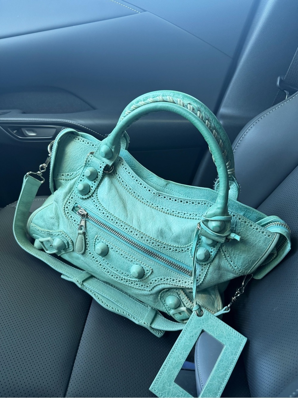 🍎🍎SOLD🍎🍎Balenciaga Motocross Covered City Bag Aqua Turquoise |Authentic |